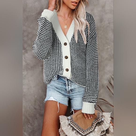 Woven Right Waffle-Knit Drop Shoulder Button-Down Cardigan - Picture 6 of 11